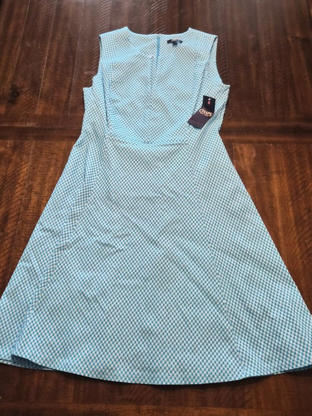 Chaps Ralph Lauren Dress Size 14 L Blue Check Knee Length A Line Zip NWT G920